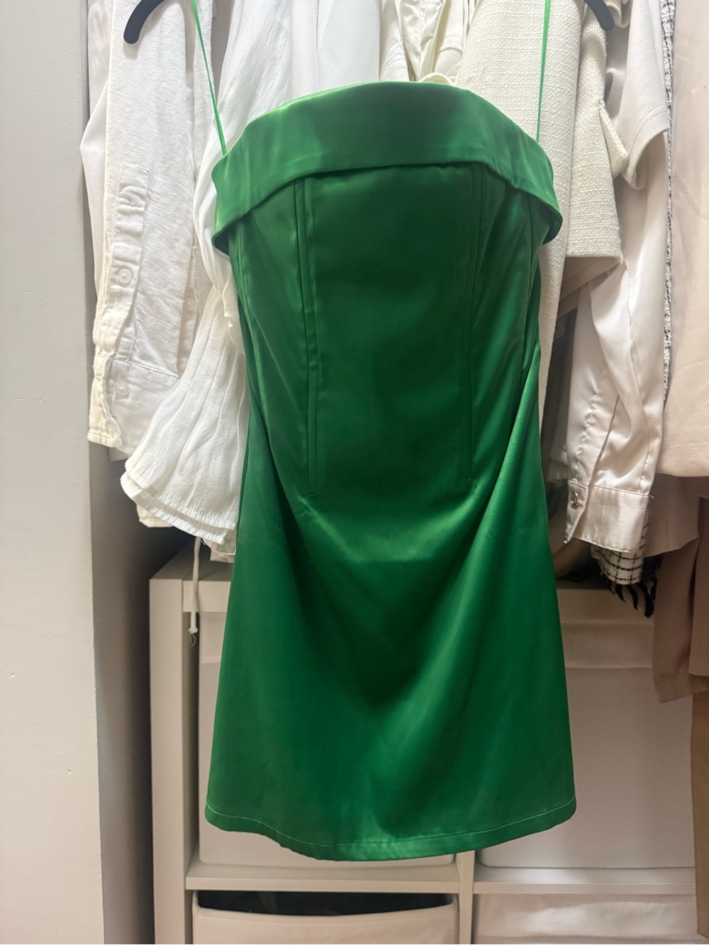 Strapless Green Satin Mini Dress